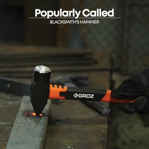 Groz Blacksmith's Hammer with Fiberglass Handle (1.8kg)| Lightweight & Tough | Overstrike Protection | Cross Peen Hammer for Industrial, Household Use | 14" Hammer |BH/FG/2.5/14