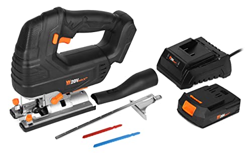 WEN Cordless Jigsaw, Brushless with Variable Speed, 20V Max 4.0 Ah Lithium Ion Battery and Charger (20667) - size: Handheld, style: Brushless Variable Speed