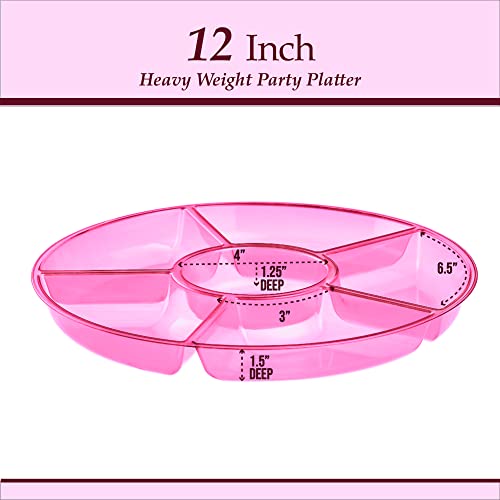 Plasticpro 6 Sectional Round Plastic Serving Tray/Platters Pink Pack of 2 - color: Pink