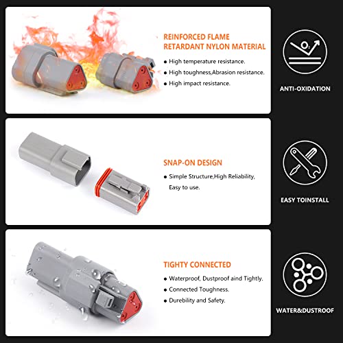 Newdeli Deutsch Connector Kit 188Pcs 12 Sets 2 3 4 6 8 12 Pin Connectors with Size 16 Stamped Contacts 14-20AWG DT Series Sealed Waterproof Automotive Electrical Wire Connectors - size: DT Connector 188 Pcs Multi-Pin Kit