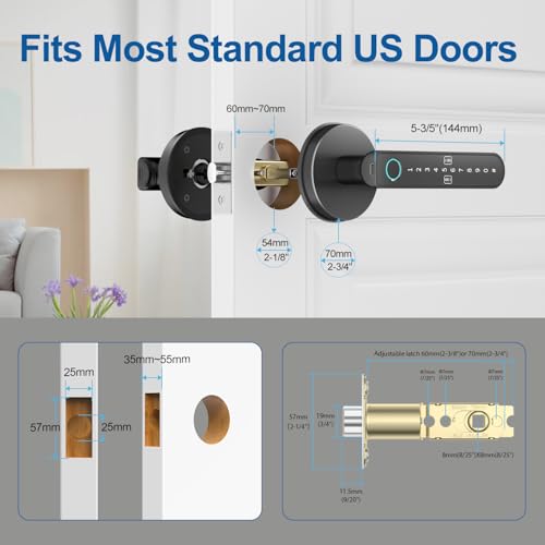 BIWIBON Fingerprint Door Lock – Fingerprint Door Knob with 5 Unlock Options, Anti-Peep Code, Adjustable Auto-Lock, Inside Lock, for Home, Office, Apartment, Bedroom – Black - color: Black 03