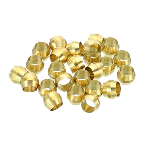 YOKIVE 25 Pcs Brass Ferrule Fittings, Compression Sleeves Ferrule Ring Assortment Kits, Great for Air Water Tubes (Brass Tone, 4mm Hole ID) - size: 4mm
