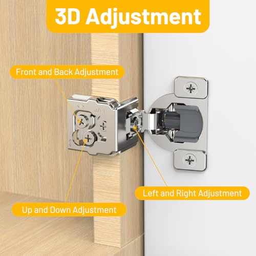 Furniware 20 Pack 10 Pairs 1-1/2 inch Overlay Soft Close Hinges for Face Frame Kitchen Cabinet Hinges Satin Nickel - 3 Way Adjustability Concealed Soft Close Hinges Damper Self Closing - size: 1-1/2 inch Overlay