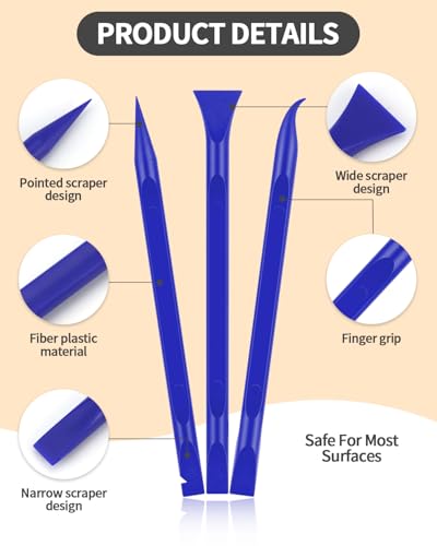 12 PCS Carbon Fiber Plastic Scrapers Tool, Non-Scratch Scraper Tool for Tight Spaces, Multi-Purpose Label Scraper Pen-Shaped, for Car Cleaning Supplies, Kitchen, Crevices, Stains (Blue) - color: Blue