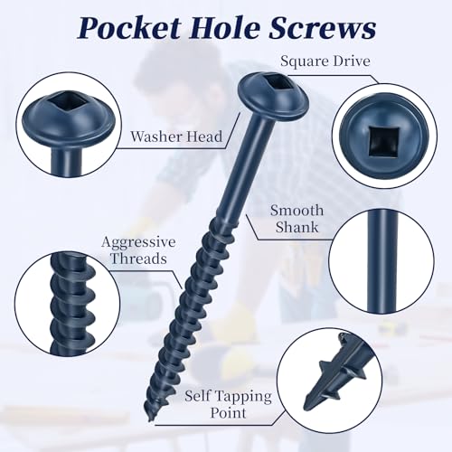 Pocket Hole Screws #8 x 2-1/2", Exterior Pocket Screws 600 Pcs, Washer Head with Square Drive, Coarse Thread, Blue Coated, Self Tapping, 100MM Drive Bit Included - size: #8 x 2-1/2"