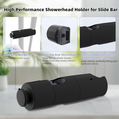 Hibbent Adjustable Shower Head Holder for Slide Bar, Universal 18.5-25mm Handheld Shower Bracket, Sprayer Holder with Hanging Design, Bathroom Shower Replacement, No Drill Installation, Matte Black - style: Matte Black