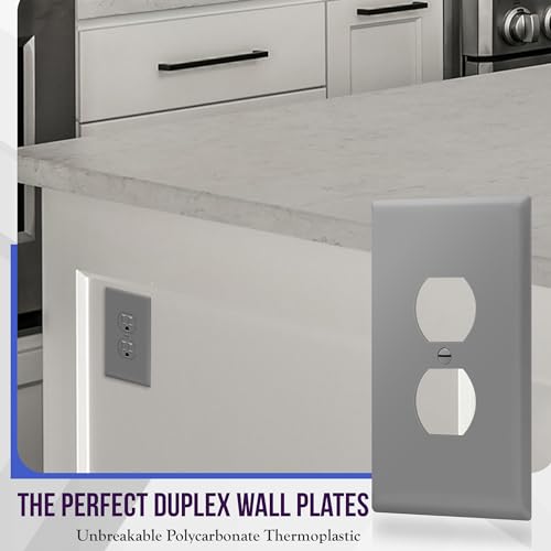 ENERLITES Duplex Receptacle Outlet Wall Plate, Jumbo Electrical Outlet Covers, Gloss Finish, Oversized 1-Gang 5.51" x 3.50", Polycarbonate Thermoplastic, 8821O-GY-10PCS, Gray, 10 Pack - color: Gray, size: Over-Size