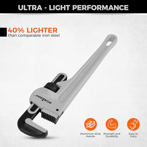 HORUSDY Pipe Wrench 14-Inch, Aluminum Heavy Duty Adjustable Straight Plumbing Pipe Wrench, 350mm, 1/2"–1-1/2" Capacity, Lightweight Gray Tool with Strong Grip for Pros, Maintenance & DIY - style: 14" Lightweight Aluminum