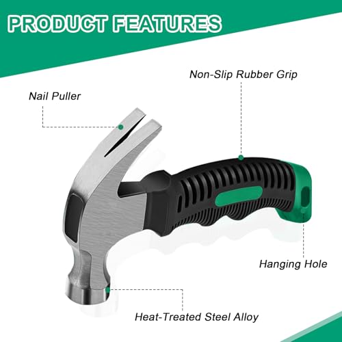 8 Pack 12 oz Small Hammer Set,Mini Claw Hammer Stubby Hammer Small Craft Hammers Camping Hammer with Soft Rubber for Picture Hanging Crafts Tent Household Projects