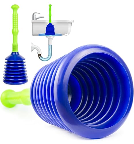 Luigi's Sink Plunger Kitchen - Sink Plunger Bathroom - Drain Bathtub or Shower - Large and Powerful Clog Remover - Commercial Style Plumbers Plungers with Large Bellows - Blue Green - Grande - color: Blue/Green - Grande Plunger