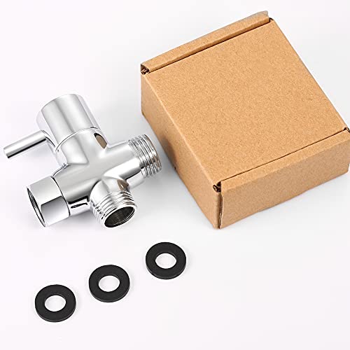G1/2" Shower Head Diverter Valve, Solid Brass Shower Arm Diverter Valve for Hand Held Showerhead and Fixed Spray Head, 20mm Diameter 3-Way Universal Shower System Replacement Part (Chrome Finish)