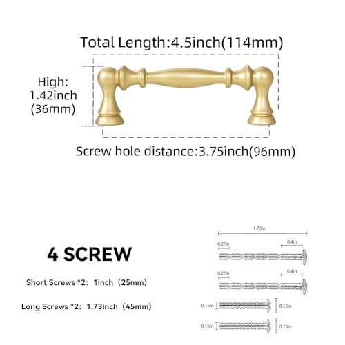 10 Pack 3-3/4 Inch(96mm) Kitchen Cabinet Handles Brushed Gold Cabinet Pulls Zinc Alloy Drawer Pulls Solid Kitchen Hardware - color: Brushed Gold, size: 3-3/4'' Hole Center(96mm)