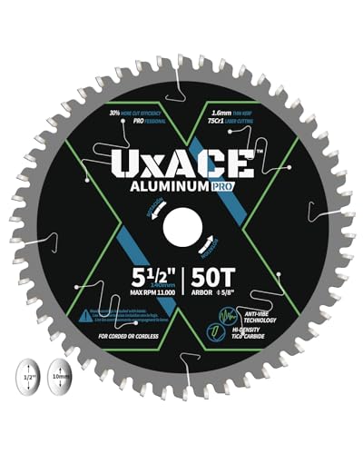 5-1/2-Inch 50-Tooth Circular Saw Blade, 5/8-Inch Arbor, Aluminum, Non-Ferrous Metal Cutting Blade, Carbide Tip, Thin Kerf, for Thin Aluminum, Plastic, Composite - size: 5-1/2", 5/8" Arbor, 50T