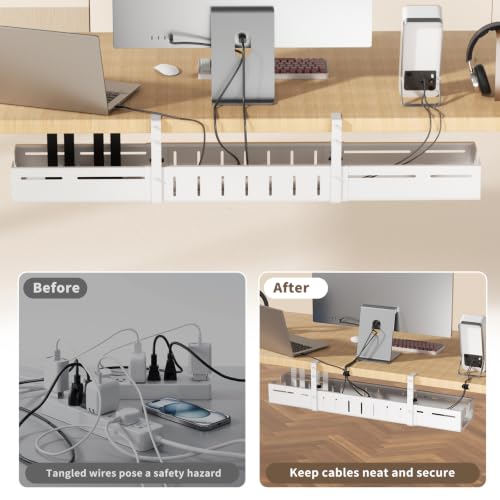 Under Desk Cable Management Tray,Expandable 25.2Inch – 38Inch,White - color: White-1