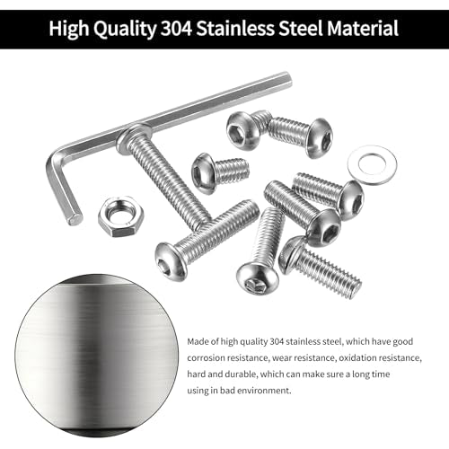 300 Pcs M6 Nuts and Bolts Assortment Kit, Pan Head Machine Screws, Hex Button Head Socket Cap Screws, Bolts and Washers, Stainless Steel Metric Screw Assortment, Fully Threaded - size: M6