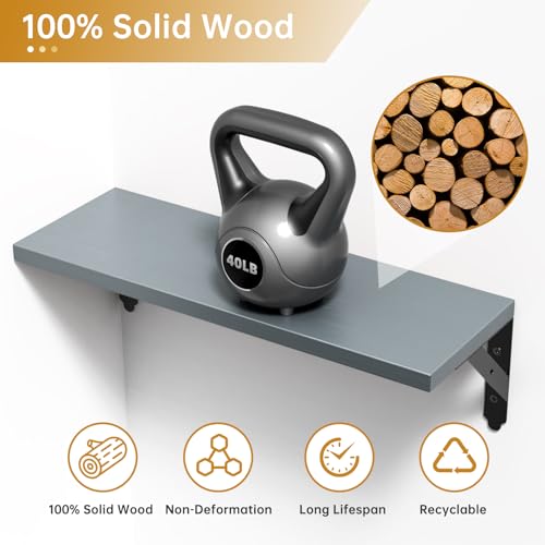 ROMGUAR CRAFT Wood Wall Floating Shelves Set of 4, 17" x 6" - Grey - color: Grey, size: 17" x 6"
