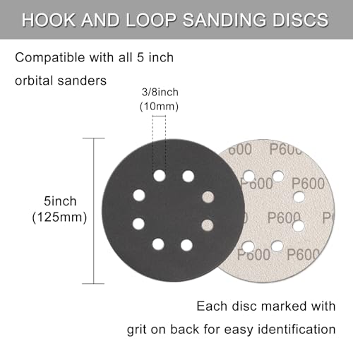 100Pcs 5 Inch Sanding Discs Hook & Loop 8-Hole Wet Dry Sandpaper Assortment - style: 100Pcs 320-1000 Grit (Mixed)