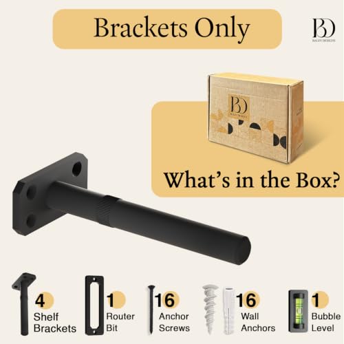 Balin Designs Invisible Floating Shelf Brackets 5 Inch, 4 Pack (3/4" Rod, 300 lbs) – Heavy Duty Hidden Shelf Hardware, Floating Mantel Bracket for Kitchen, Bathroom, Fireplace, Living Room - size: 5" Heavy Duty, style: Bracket Only