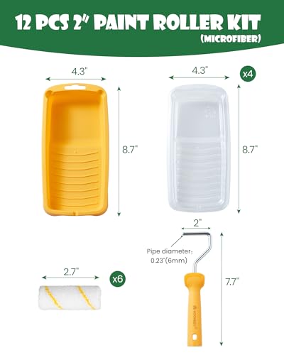 Voomey Paint Roller Kit, 2 Inch Microfiber Paint Roller Covers, 12 Pack - size: 2 Inch Mini Microfiber Paint Roller Kit 12 Pack