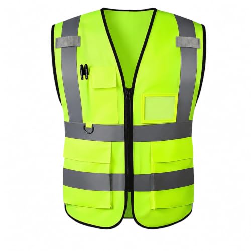 High Visibility Safety Vest with Reflective Strips & Pockets - color: Green, size: Large