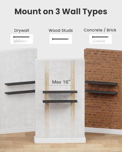 Amada 32 Inch Floating Shelves with Invisible Brackets, Set of 2, Black | Wall Shelves with Hidden Bracket, Solid MDF Wood, 22 lbs Max Load per Shelf, Easy to Assemble, Multi-Wall Compatible - color: Black, size: 32 inches