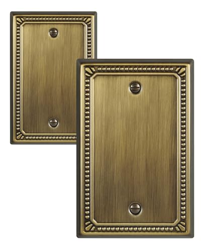 Switch Plates Outlet Covers, 2-Pack Antique Brass Metal Wall Plates - color: Antique Brass, size: 1 Blank 2PK