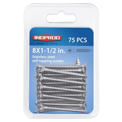 #8 × 1-1/2" Flat Head Phillips Wood Screw, Stainless Steel 304 (18-8), Self Tapping, Countersunk Head Sheet Metal Screws, 8 × 1-1/2-Inch, 75Pcs - color: Stainless Steel Screws, size: #8 x 1-1/2"