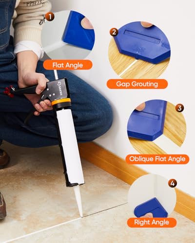 Saker Caulk Gun Kit, Manual Caulking Gun with 11-in-1 Caulking Tool Set, Silicone Sealant Finishing Tools, Grout Scrapers & Shapers with Masking Tape for Bathroom, Kitchen, Window & Home Repair