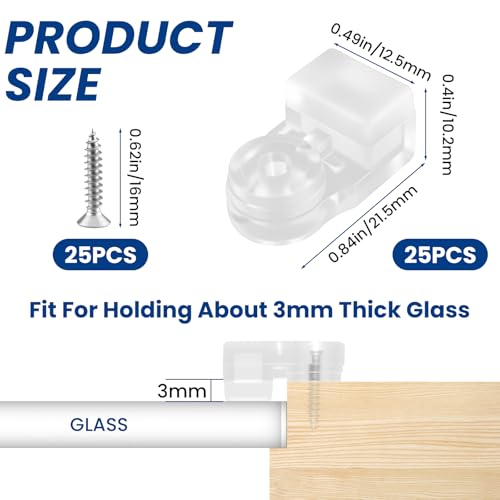 25Pcs Glass Retainer Clips, Clear with Screws, Panel Fixing Clips