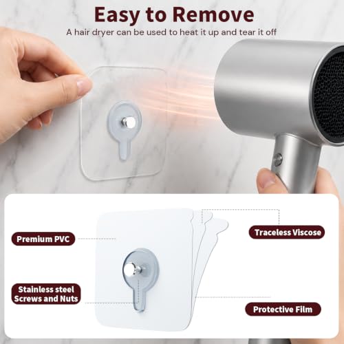 24 PCS Picture Hanging Hooks, Wall Hangers Without Nails, Adhesive Wall Hooks for Kitchen, Bathroom, Home and Office (8mm) - size: 24PCS（8mm）