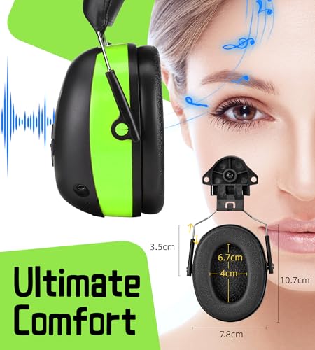 PROHEAR Safety Headphones with Bluetooth 6.0 - Compatible with 3M H-700 & DEWALT Hard Hats, 40H Battery Green - OSHA Hearing Protection for Construction Workers, Landscaping, Mowing - color: 037br04-for Hard Hat-green