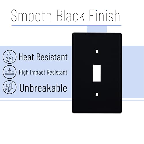 Bates- Light Switch Cover, Pack of 10, 1-Gang, Black, Single Light Switch - color: Black, size: 10 Pack, Standard-Size