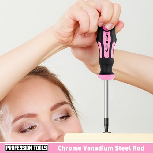 Magnetic Screwdrivers Set with Case, Amartisan 43-piece Includs Slotted, Phillips, Hex, Pozidriv,Torx and Precision Screwdriver Set, Magnetizer Demagnetizer Tools, Tools for Men (Pink)) - style: 43-piece Screwdrivers Set (Pink)