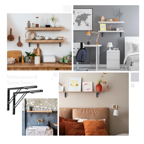 Ravinte Matte Black Folding Shelf Brackets, 22 Inch, 2 Pack - size: 22 Inch
