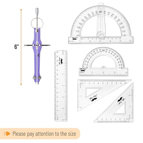 Mr. Pen- Geometry Set, 15 pcs, Purple, 6 Inch Swing Arm Protractor, Divider - color: Purple