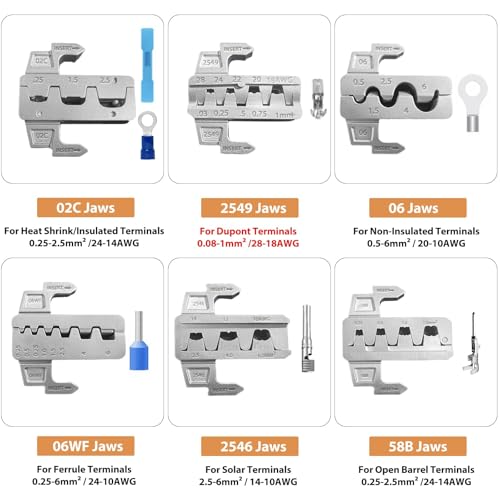 6-in-1 Crimping Tool Kit, Wire Crimping Tool with Quick-Change 6 Dies (40Cr), Ratcheting Wire Crimper Tool for Dupont, Ferrule, Open Barrel, Heat Shrink/Insulated, Non-Insulated & Solar, Case Included