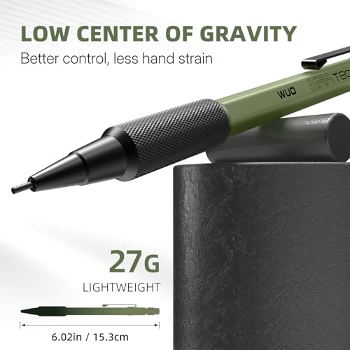WUO 1.3mm Mechanical Pencil Set, 3 Pack Metal Mechanical Carpenter Pencils - color: oliver green