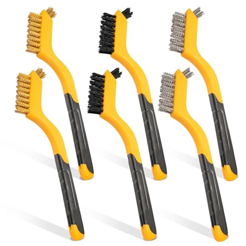 Wire Brush Set, 6 Pcs Brass/Stainless Steel/Nylon Wire Brushes