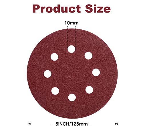 S SATC 150 Pcs Hook and Loop Adhesive Sanding Discs 5 Inch 8 Hole Sandpaper 100 Grit Aluminum Oxide Sander Pads for Random Orbital Sander - style: 150PCS 5 Inch 100 Grit