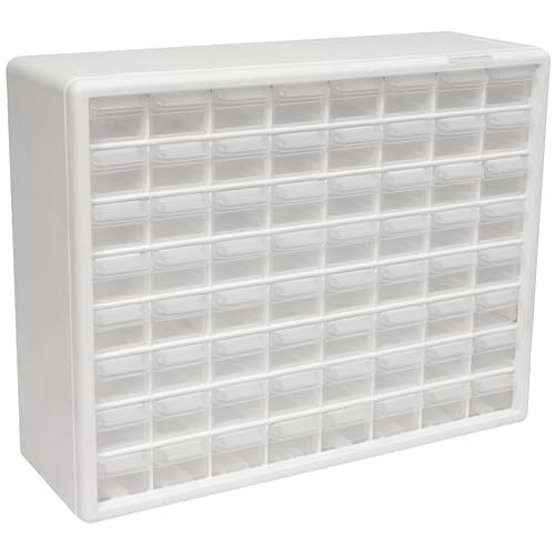 Akro-Mils 64-Drawer Plastic Storage Cabinet, 20" W x 6" D x 16" H, White - color: White, size: 64 Drawer, style: 1 Pack