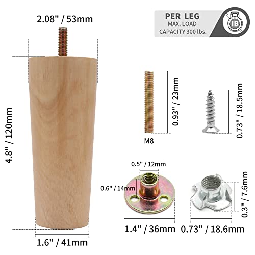 4pcs 4.8 Inch Wood Furniture Legs - size: 4.8 Inch