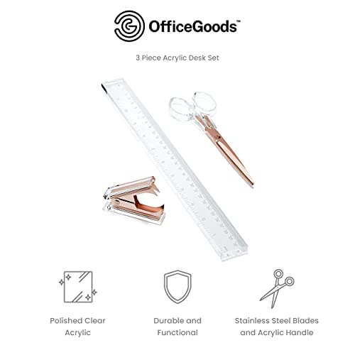OfficeGoods 3-Piece Acrylic Desk Set, Clear with Rose Gold Metal - color: Clear Rose Gold