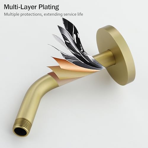 RANDOM Shower Arm with Flange,Gold 6 Inches Wall Mount Angle Shower Head Extension Arm For Fixed Shower Head Stainless Steel,Brushed Gold.RD91018-6BG - color: 6″ Brushed Gold(Round Flange)