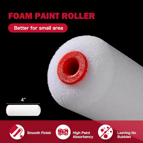 Mister Rui 4 Inch Foam Paint Roller Covers, 30 kg/m³, 5 Pack - size: 30 kg/m³, 5 Pack
