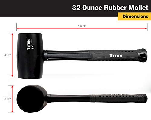 Titan 63232 32oz Rubber Mallet, Non-marking Double-faced Solid Head, 15" Shock Absorbing Fiberglass Handle with Textured Grip - style: 32oz Black