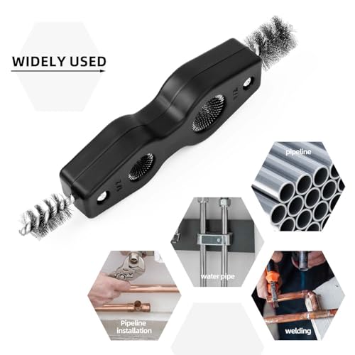 1 Pcs Black Stainless Steel 4 in 1 Copper Tubing Brush Copper Pipe Cleaner Car Battery Cleaning Brush 1/2 in and 3/4 in Cleaning Inside and Outside Thread for Soldering, Plumbing Installation