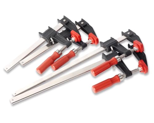 BESSEY GSCC4PK-C Clamp Set for Woodworking, F-style with Wood Handle, Replaceable Pads, 2 x 6 In and 2 x 12 In, 600 lb, Red/Black/Silver - size: 2 x 6 IN and 2 x 12 In., style: 600 lb (Set of 2)