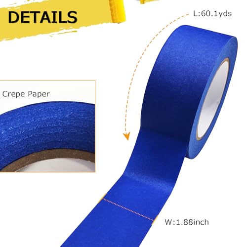 SmaringRobot Premium Blue Painters Tapes, Paint Tape, No Residue & Easy Removal, Painting Tape for Painter, DIY Paper Arts & Crafts, Spraying Drywall Paint, 12PCS 1.88 Inches x 60.1 Yd Painter's Tape - size: 12 Rolls, 1.88IN X 60.1YD
