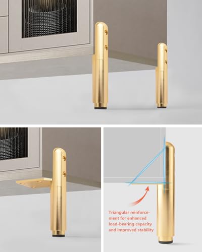 4 Pack Adjustable Furniture Legs Golden 3.3-4.5 Inch Coffee Table Height Extenders Nightstand Legs Replacement Support Metal Feet Desk Legs - color: Gold, size: 3.3-4.5 inch(4pcs)