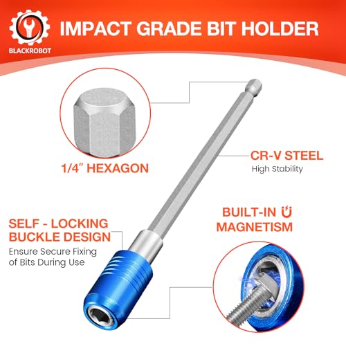 BLACKROBOT 2-Piece Magnetic Quick Change Impact Bit Holder, 6-Inch Long Drill Bit Extension for 1/4" Hex Drives, Ideal for Screwdriver Bits, Nuts, Drills and Socket Driver Adapters - size: 6 inch